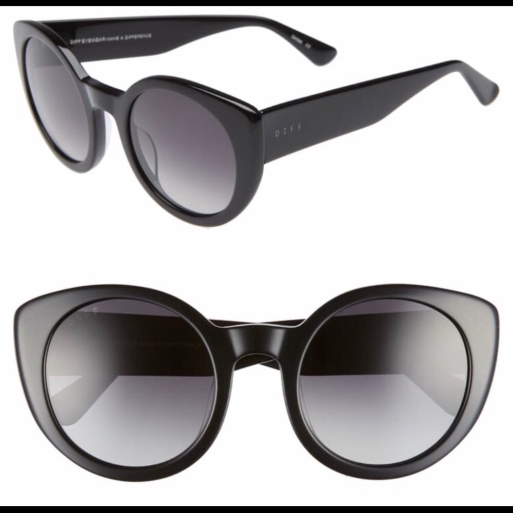 DIFF Eyewear Luna Polarized Cat Eye Black Sunglass